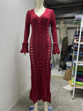 Hollow Knitted Long Sleeve Maxi Dress