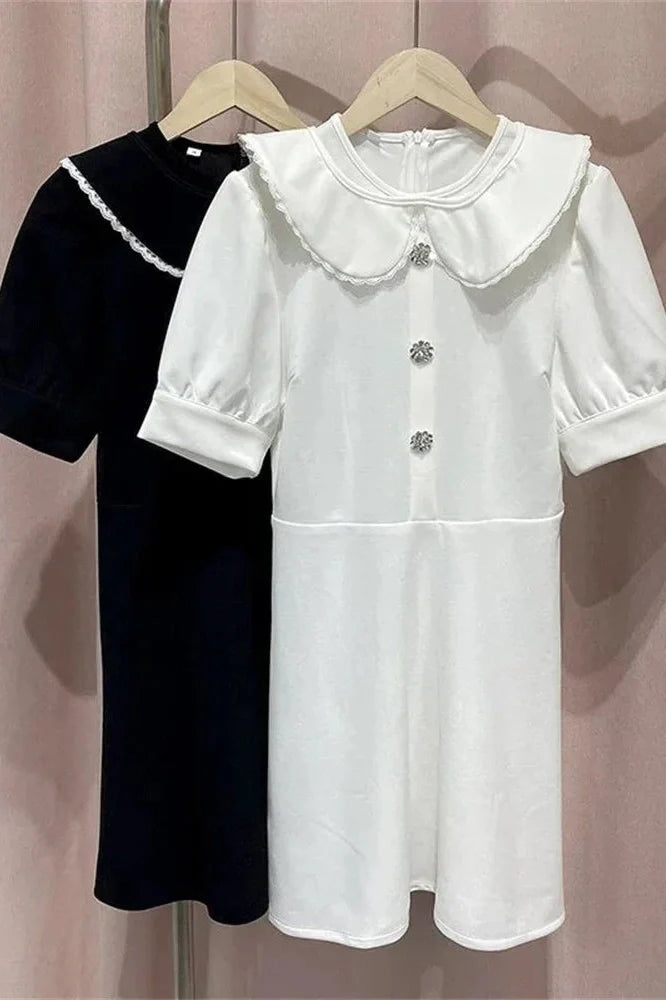 Elegant Patchwork Short Sleeve Lace-Up Mini Dress