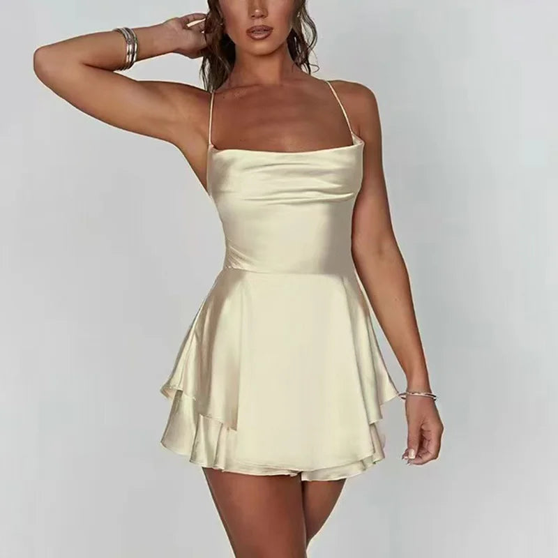 Backless V-Neck Lace-Up Mini Dress