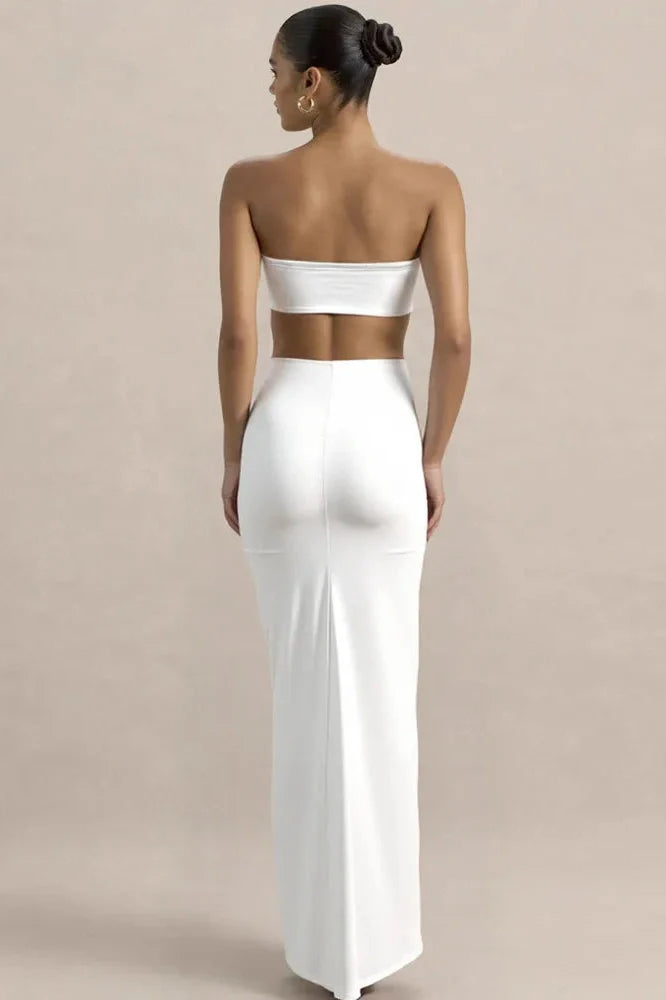 Off-Shoulder Strapless Sleeveless Backless Bodycon Maxi Dress