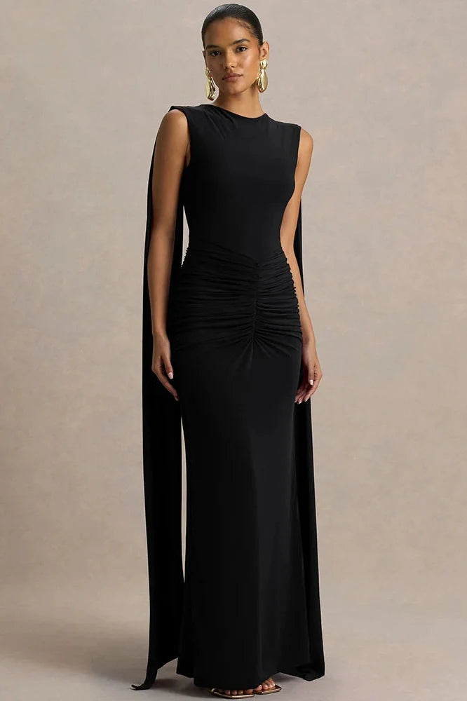 Backless Cape Sleeves High Waist Bodycon Maxi Dress
