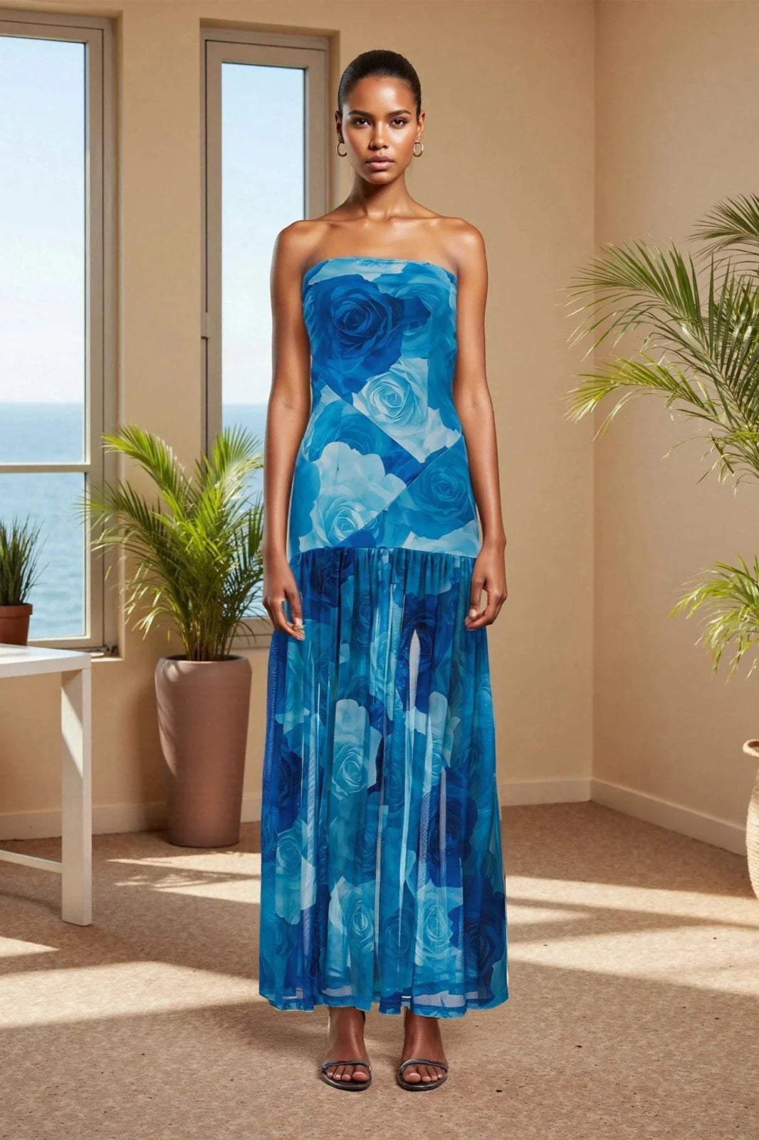 Off Shoulder Slim High Split Sleeveless Maxi Dress