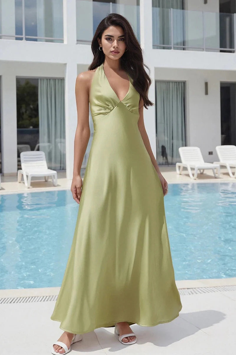 V Neck Tie-Up Backless Sleeveless Maxi Dress
