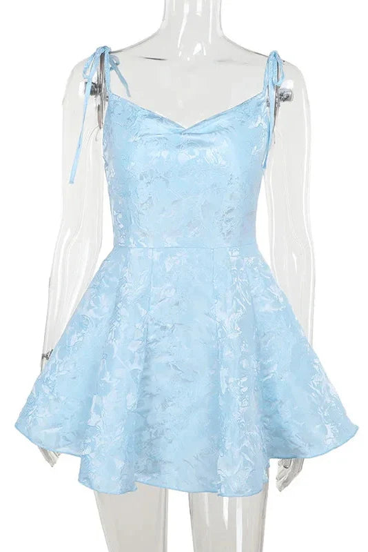 Spaghetti Strap Backless Lace Up A-Line Mini Dress