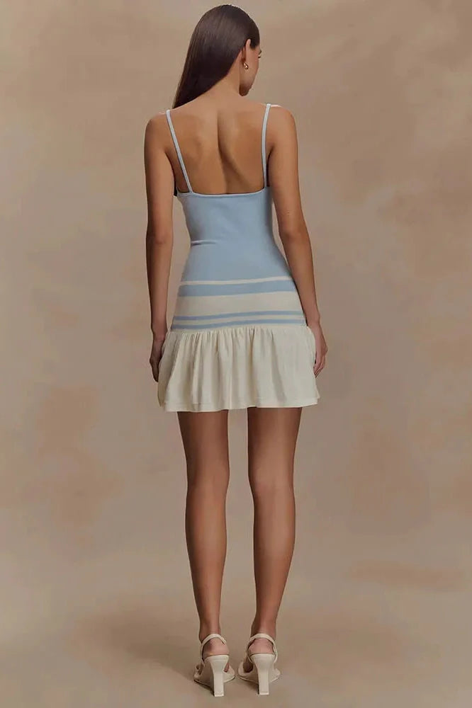 Patchwork Spaghetti Strap Sleeveless Backless Mini Dress