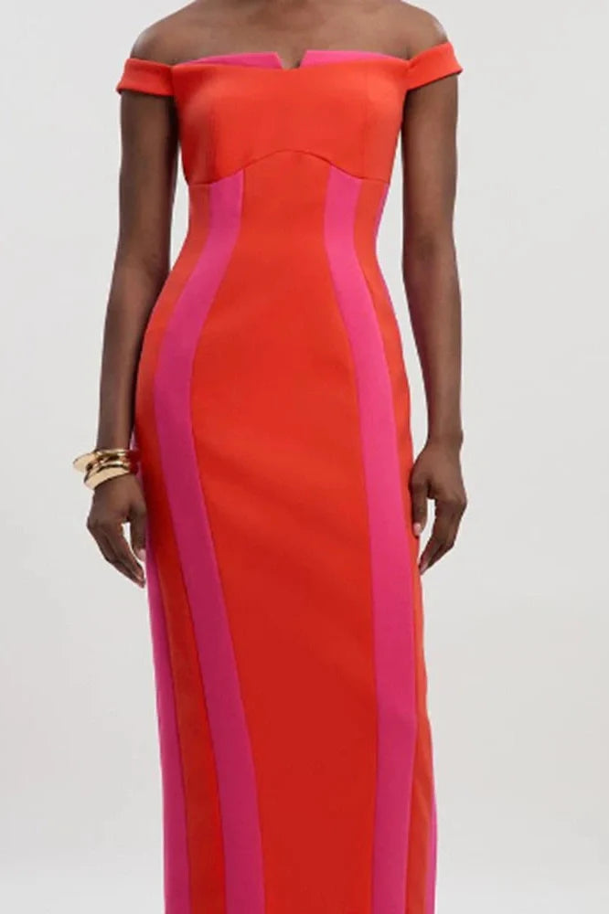Elegant High Waist Sleeveless Slim Slash Collar Midi Dress