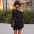 One Shoulder Long Sleeve Slim  Mini Dress