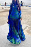 Long Sleeve High Waist Printed O-Neck Maxi Dress