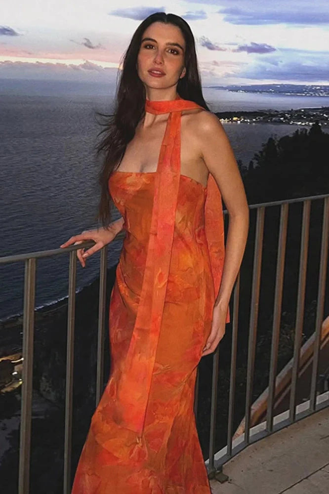 Strapless Printed Bodycon High Waist Sleeveless Maxi Dress
