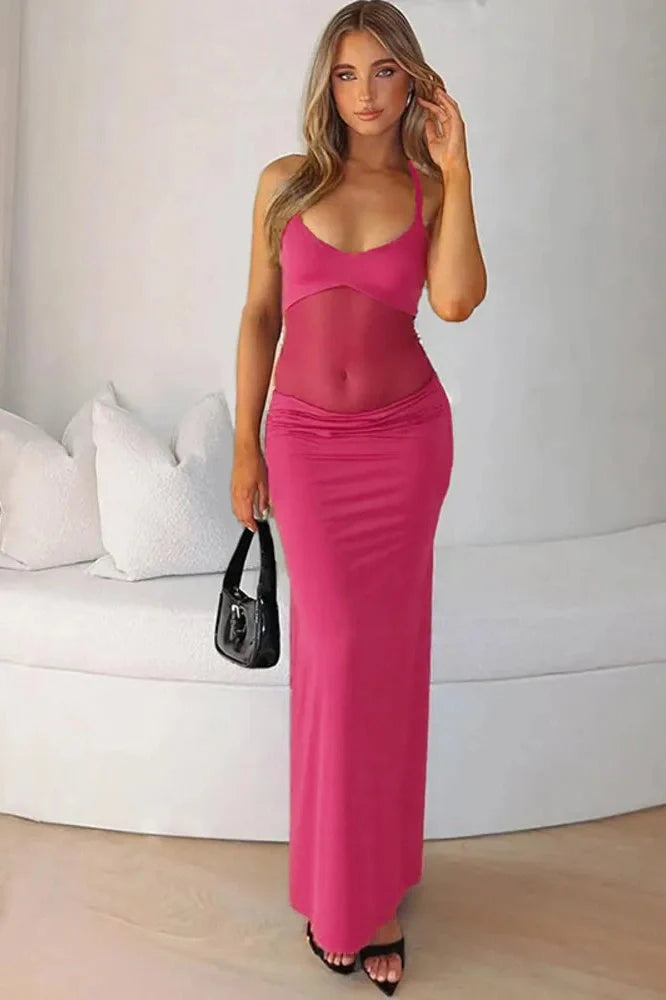 Backless Patchwork Sleeveless High Waist Slim Maxi Dress