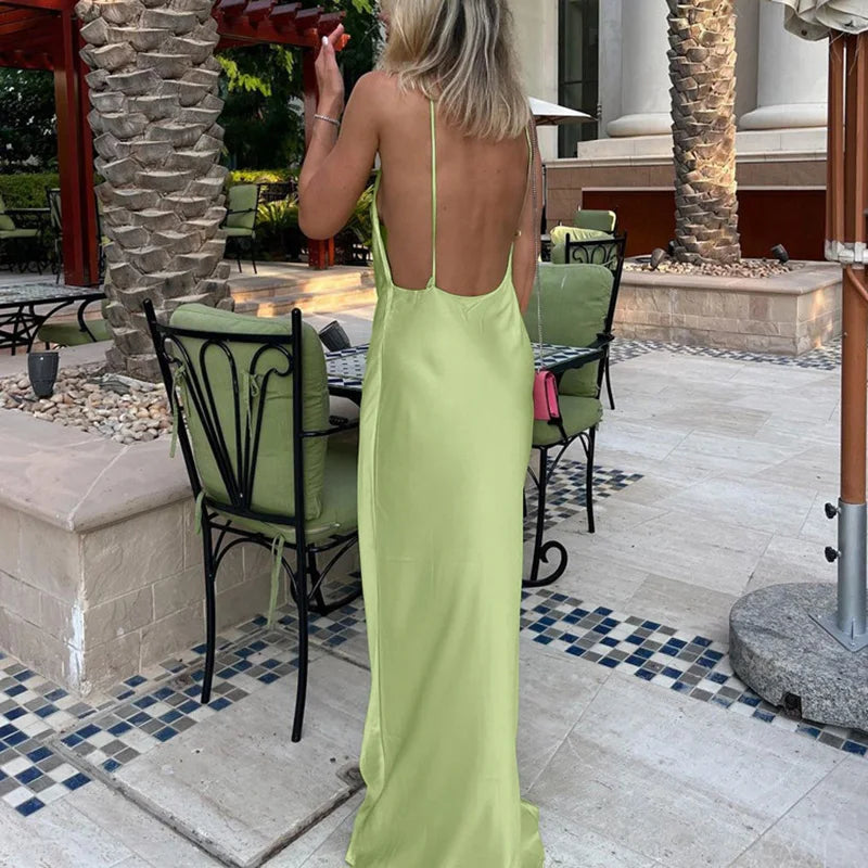 Elegant Backless High Waist Sleeveless Maxi Dress