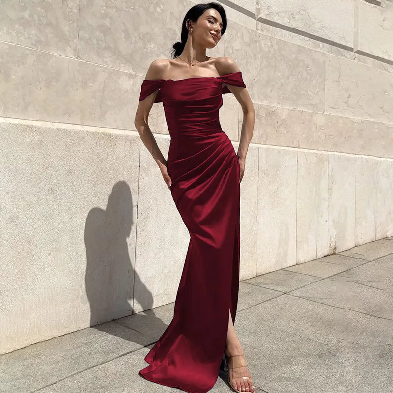 Off Shoulder Lace Up Slim Sleeveless Maxi Dress
