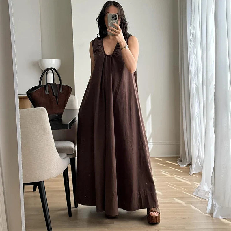 Sleeveless U Neck Loose Maxi Dress
