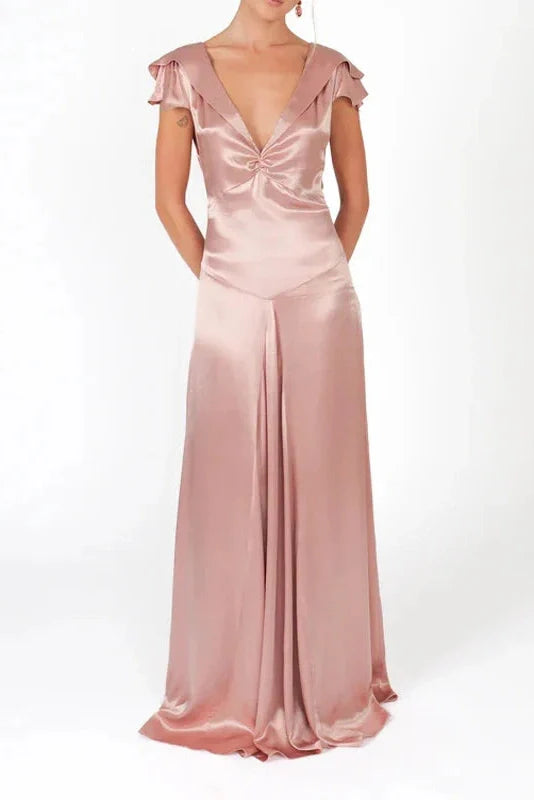 Elegant Slim Sleeveless Lace-Up V-Neck Backless Maxi Dress