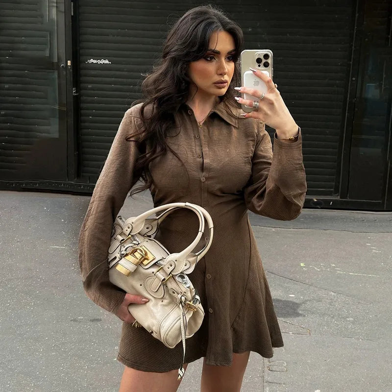 Low Waist Long-Sleeved A-Line Mini Dress