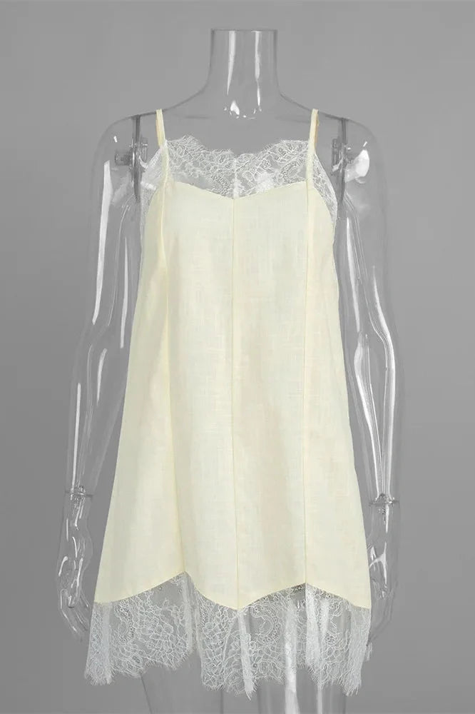 Lace Printed Patchwork See-Through Mini Dress