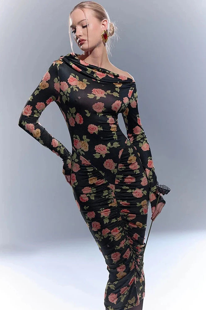 Elegant Long Sleeve Backless Bodycon Midi Dress