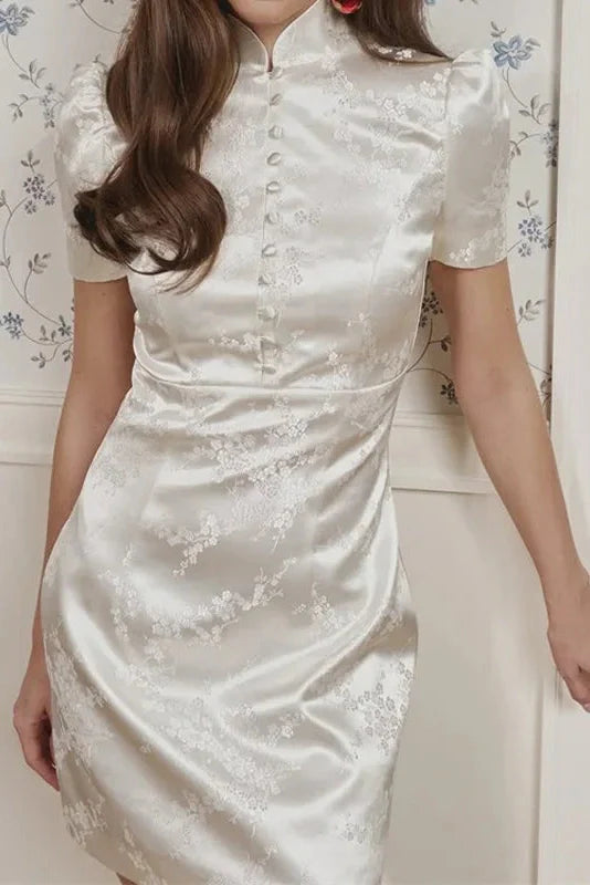 Printed Short Sleeve Patchwork Slim Mini Dress