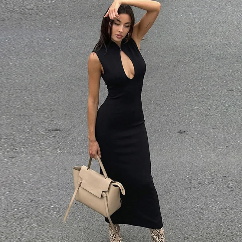 Elegant Hollow Out Sleeveless Maxi Dress