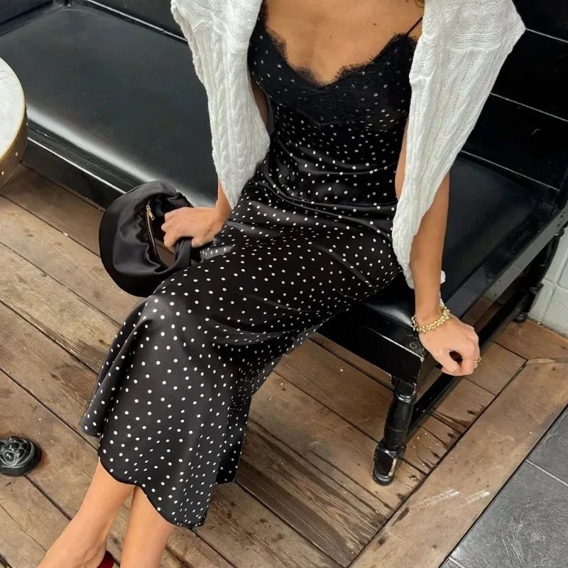 Polka Dot Patchwork Sleeveless Backless Maxi Dress