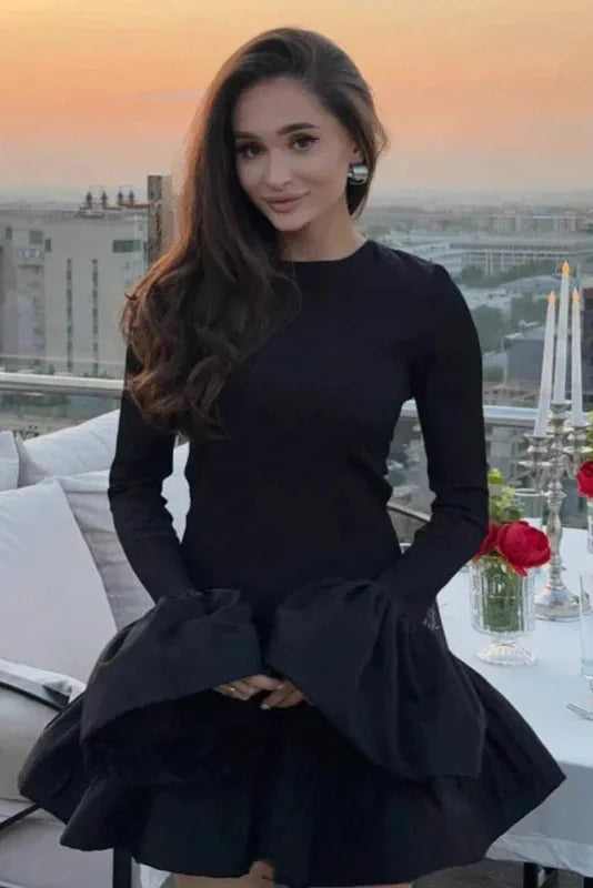 Elegant Knitted Long Sleeve A-Line Bodycon Mini Dress