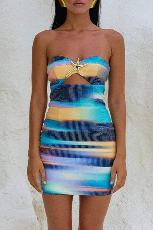 Hollow Out Sleeveless High Waist Off Shoulder Mini Dress