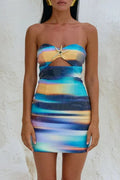 Hollow Out Sleeveless High Waist Off Shoulder Mini Dress