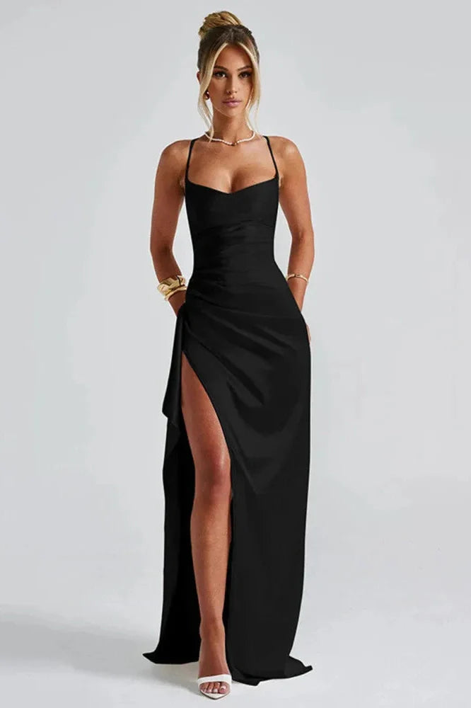 Spaghetti Strap Sleeveless Backless High Split Maxi Dress