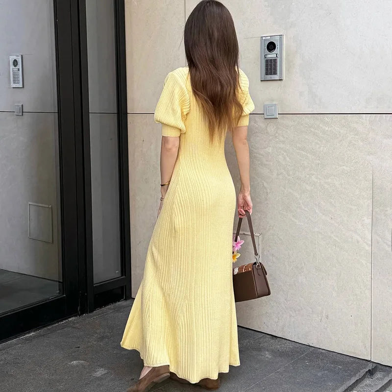 V-Neck Single Breasted High Waist Maxi Dress