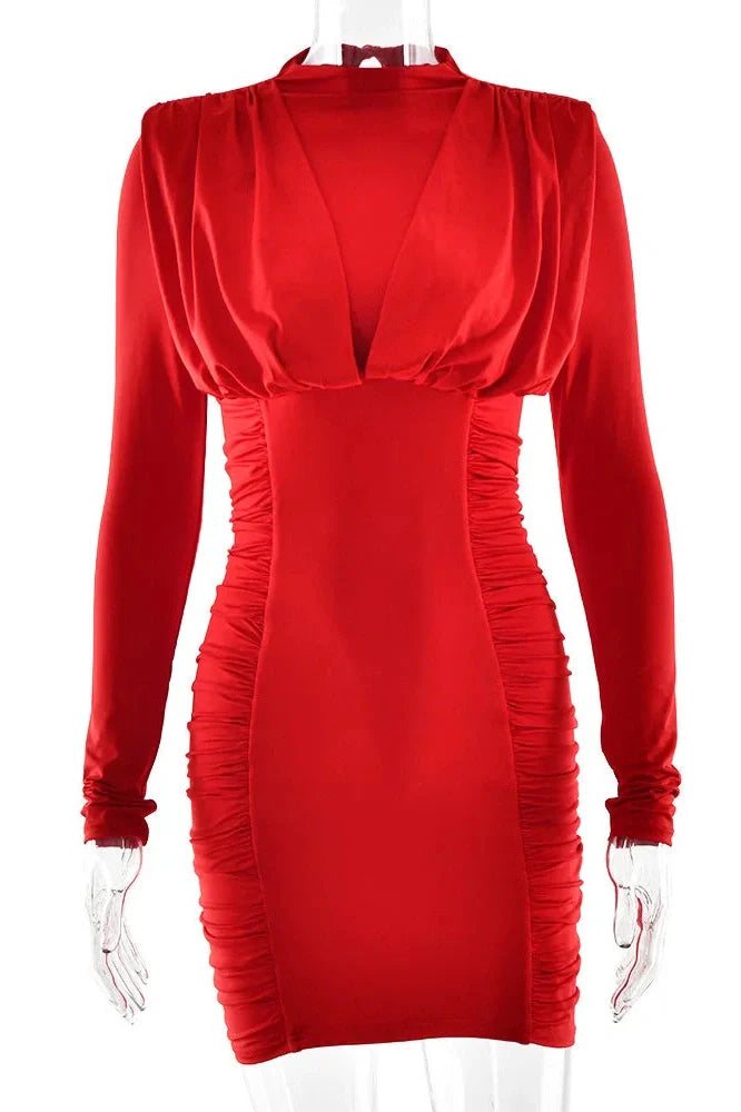 Elegant Long Sleeve High Collar Mini Dress
