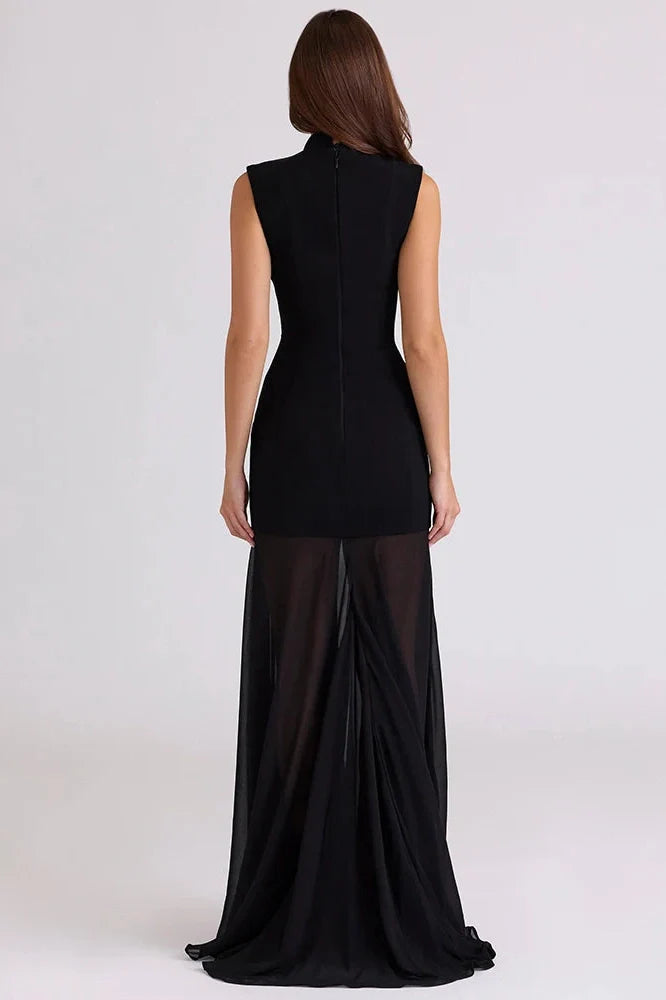 Hollow Out Sleeveless High Collar High Waist Bodycon Maxi Dress