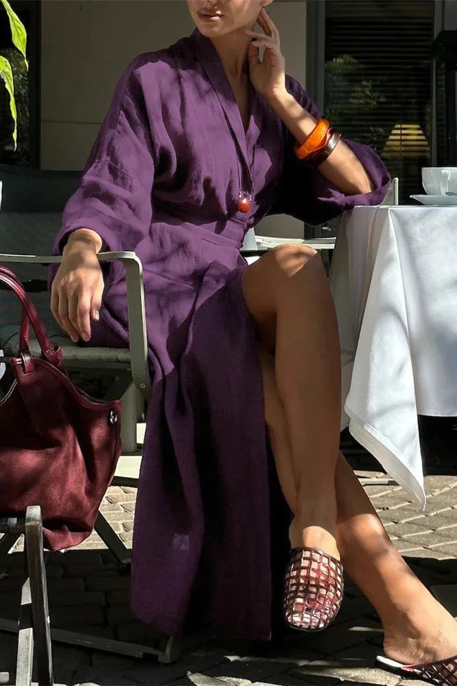 Lace-Up High Waist V-Neck Midi Dress