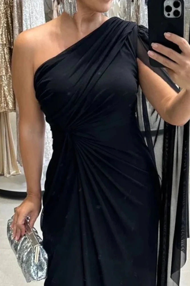 Elegant Slash Collar High Split Maxi Dress