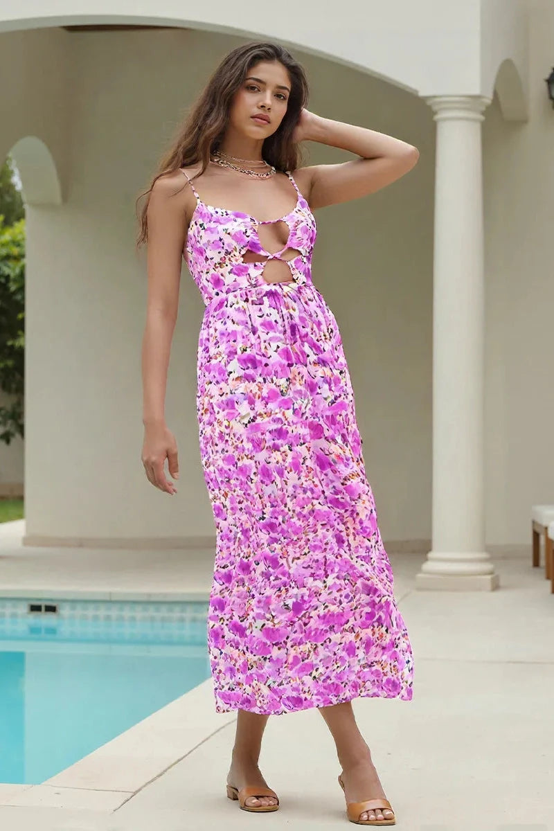 Sleeveless Spaghetti Strap Floral Print Maxi Dress