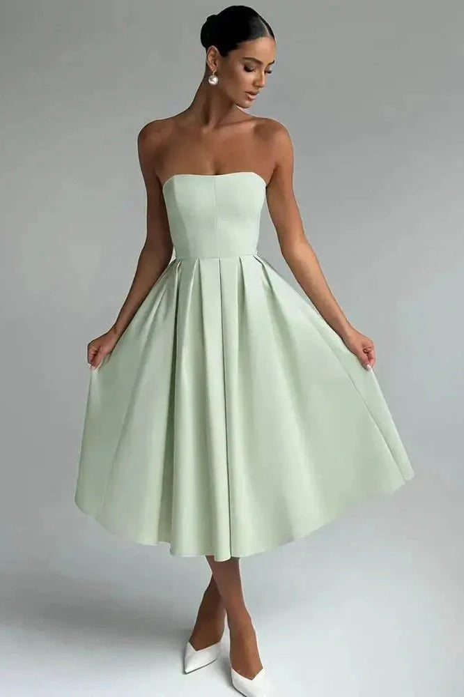 Off-Shoulder Strapless Sleeveless Backless High Waist A-Line Midi Dress