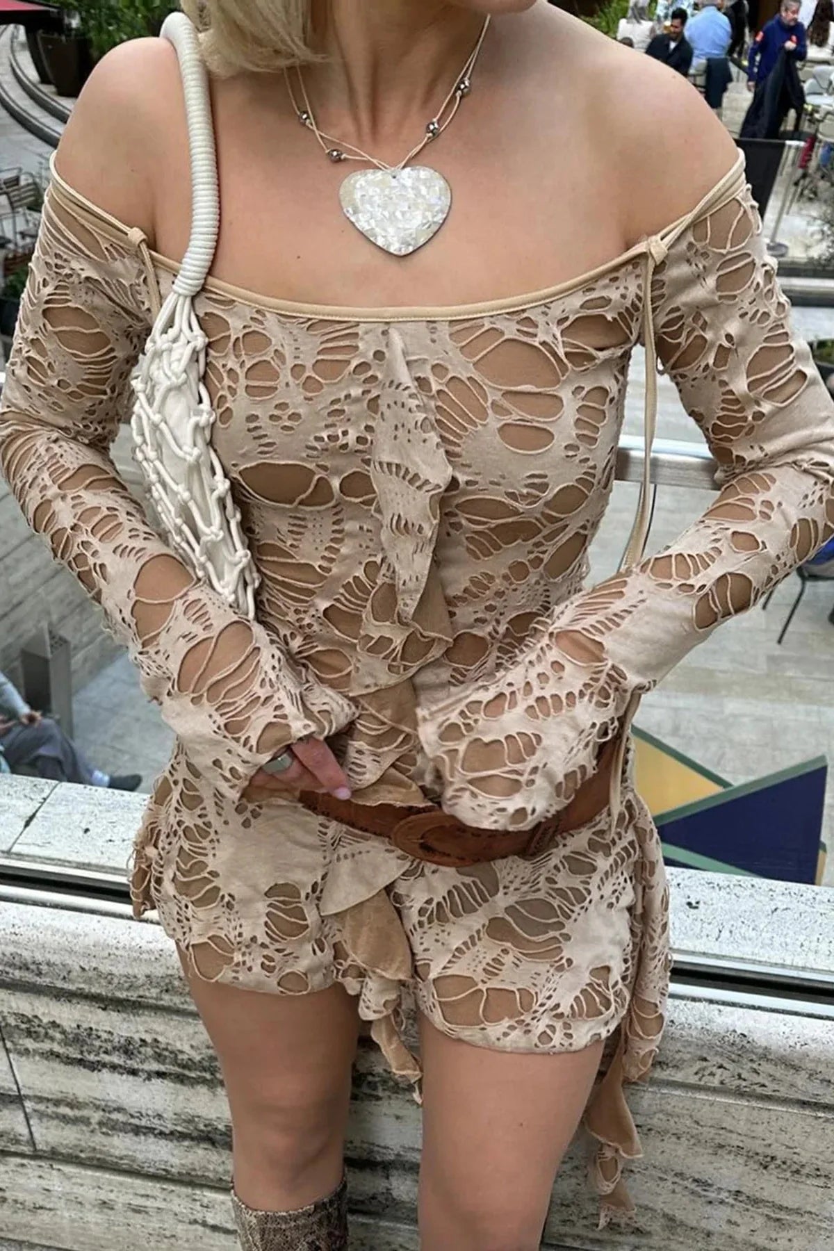 Off-Shoulder Long Sleeve Slim Mini Dress