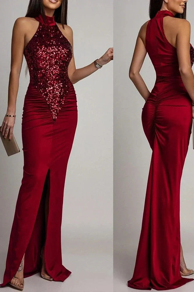 Elegant Hollow Out Bodycon Pleat Sleeveless Maxi Dress
