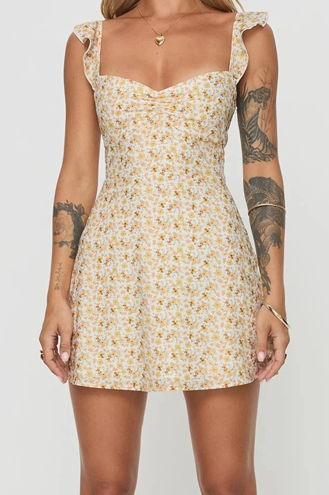 Floral Print Sleeveless Square Neck Slim Fit Mini Dress