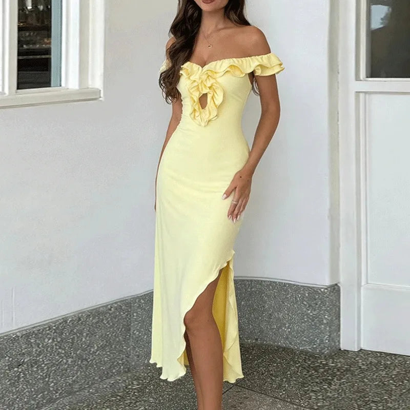 Elegant Off Shoulder Hollow Out Midi Dress