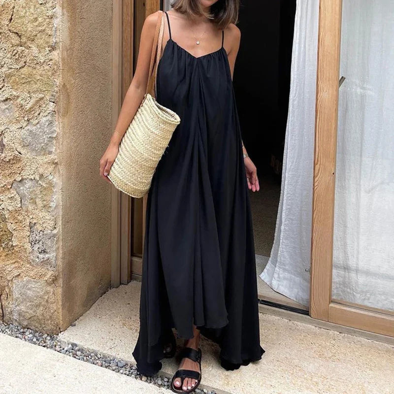 Spaghetti Strap Backless Loose Maxi Dress