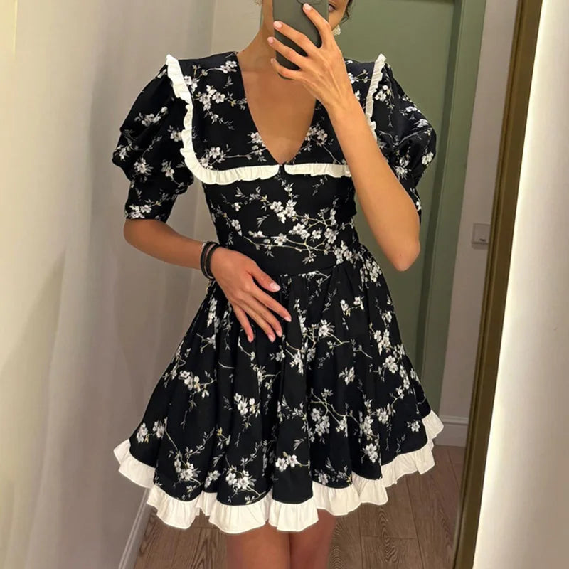 Floral Patchwork High Waist Mini Dress