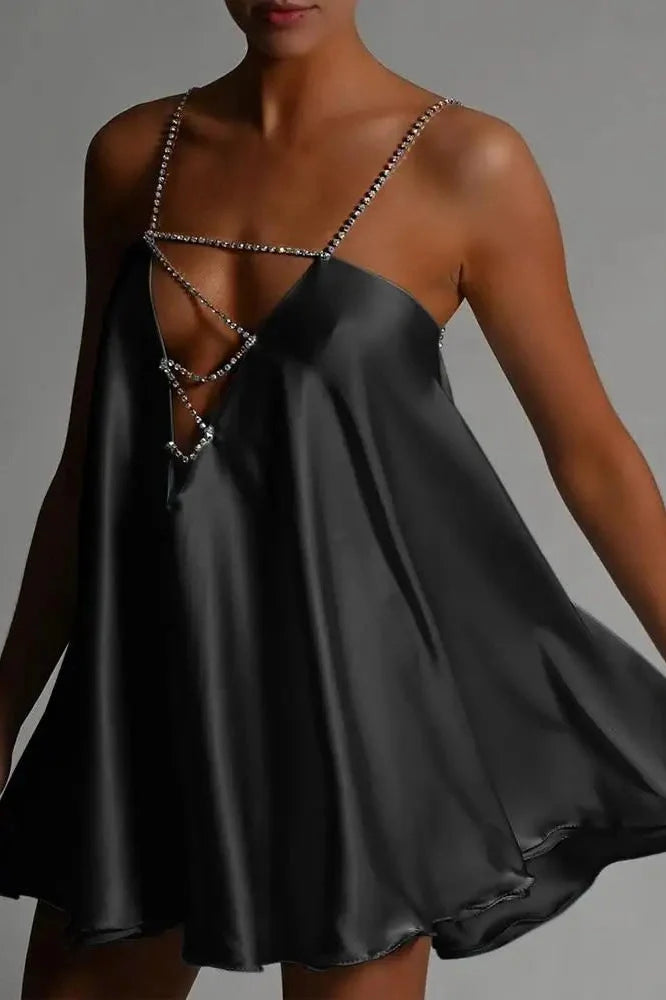 Hollow V-Neck A-Line Mini Dress