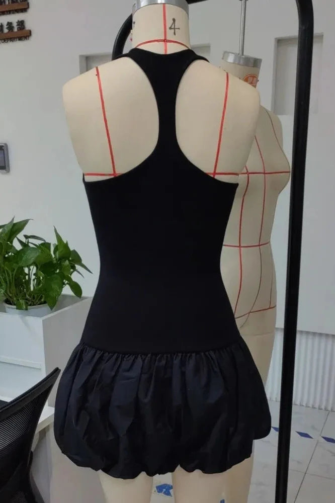 Sleeveless Round Neck High Waist Backless A-line Mini Dress