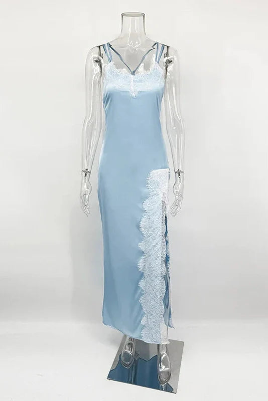 Elegant Slit Backless Loose Lace-Up Sleeveless Maxi Dress
