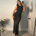 Backless See Through Patchwork Maxi Dress