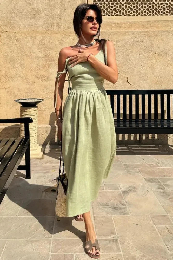 Lace-Up Backless High Waist Slim Midi Dress
