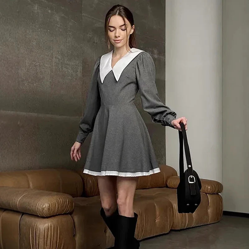 Lantern Sleeve High Waist A-Line Mini Dress