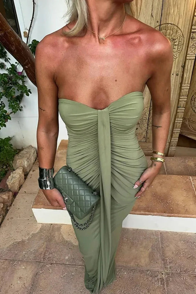 Off-Shoulder Strapless Sleeveless Backless Bodycon Maxi Dress