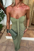 Off-Shoulder Strapless Sleeveless Backless Bodycon Maxi Dress