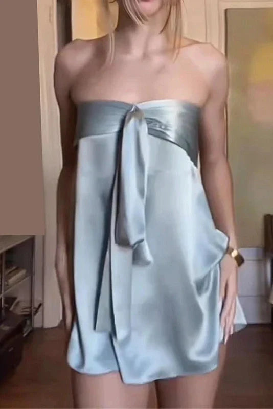Off Shoulder Sleeveless Slim Pleated Mini Dress